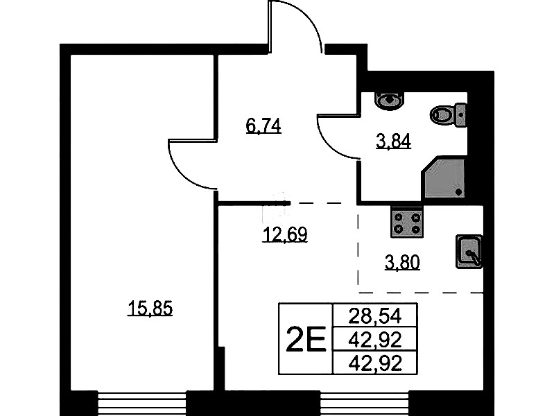 1-комнатная квартира 42.92 м², 1/9 эт., ЖК «Квартал Лаголово»